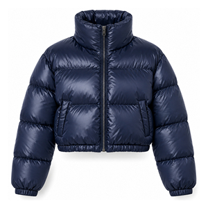 Women's Navy Cropped Puffer Jacket Shiny Winter Warm High Collar Short <b>Bubble</b> <b>Coat</b> Custom Logo Wholesale Streetwear Outerwear - Product Image 2