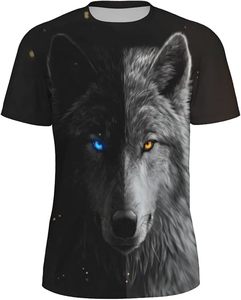 Men's Wolf Face <b>Animal</b> <b>Pattern</b> Short Sleeve O-Neck T-Shirt Digital Printed Casual Oversized Fit Jersey <b>Knitted</b> 100% Cotton - Product Image 1