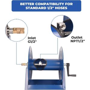 Enrouleur de tuyau à manivelle manuel pour nettoyeur haute pression, enrouleur de tuyau d'air, raccord pour tuyau de machine industrielle haute pression, non - Product Image 2
