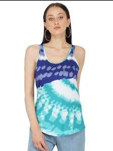 Débardeur Tie-Dye pour Femme, Col Rond, en Coton Tricoté, Décontracté, Sans Manches, Motif Bleu, Vert et Blanc, Idéal pour l'Été - Product Image 5