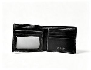 [In Stock] [Retail Price] Castello Men's Bi-fold <b>Wallet</b> RFID Short Genuine Leather Open Polyester Black Brown Light Brown - Product Image 4