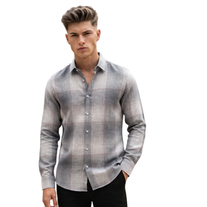 Chemise en flanelle à carreaux gris et blanc pour homme, manches longues, boutonnée, décontractée, en tissu brossé doux, style streetwear, vente en gros - Product Image 1