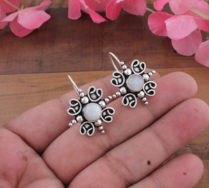 Shree Jaipur Silver Luxury Vintage Purple Jade Water <b>Drop</b> Earrings 925 Silver Handmade Gift for Her - Product Image 1