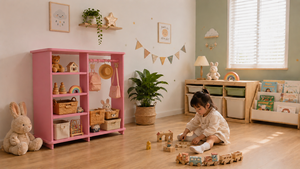 Armoire rose pour enfants avec 3 étagères, rangement multifonctionnel, design minimaliste pour bébés et enfants - Product Image 3