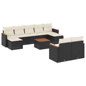 Juego de Sofás de Jardín Color Blanco Crema, Muebles de Exterior de Ratán Negro con Cojines, Diseño Contemporáneo, Juego de Jardín de 6 Plazas - Product Image 4