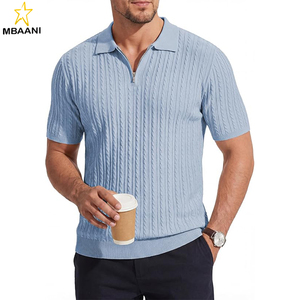 Chemises polo à col zippé pour hommes, en tricot texturé, décontractées, à manches courtes, légères, pour les vacances, pour le golf - Product Image 1
