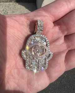 Colgante de Mano de Fátima con Incrustaciones de Diamantes de Imitación Estilo Hip Hop, Talismán de Protección, Regalo de Buena Suerte, Plata 925 - Product Image 5