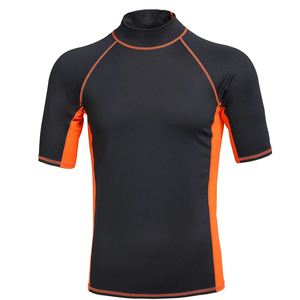Nouveau Maillot de Bain Anti-UV à Manches Courtes en Néoprène Color Block Noir et Orange pour Homme, Qualité Supérieure 2026 - Product Image 1