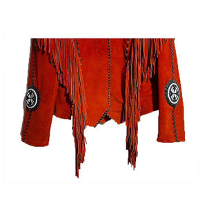 <b>Men's</b> Vintage Suede <b>Leather</b> <b>Jacket</b> Breathable Tassel Fringe Embroidered Details Stand Regular Fit Winter Style Windproof - Product Image 4