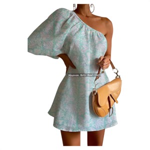 Promotion : Robe décontractée asymétrique à manches bouffantes pour femme, lot mixte, imprimé à la main, style sexy - Product Image 6