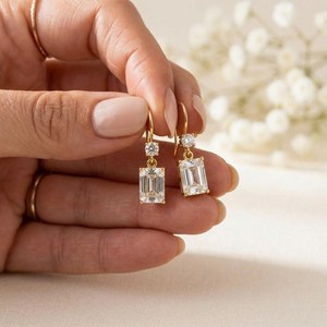 Boucles d'oreilles pendantes en topaze blanche et CZ en argent sterling 925 ou plaqué or 18 carats, bijoux fins minimalistes, cadeau élégant pour femmes - Product Image 3