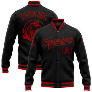Veste universitaire personnalisée pour homme, 100 % polyester, style décontracté, veste de baseball avec lettrage d'équipe, poches et boutons-pression à bord côtelé - Product Image 1