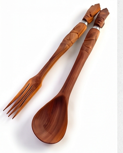 Modern Wooden Spoon And Fork Set Hand Polished Minimalist Design Perfect Reusable <b>Flatware</b> For Camping Use And Restaurant - Product Image 1