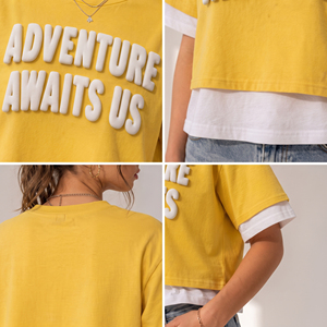Crew Neck Short Sleeve Double Layer Tee 100% Cotton Puff Print <b>Crop</b> <b>Top</b> Ladies Double Sleeve <b>Crop</b> Tee Short Sleeve Loosed Shirt - Product Image 5