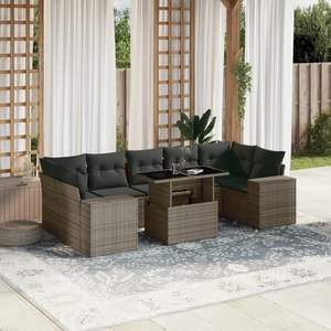 Set Divano da Giardino in Rattan Grigio Scuro con Cuscini, Arredamento da Esterno dal Design Contemporaneo, Cuscini Impermeabili, Rattan PE Resistente ai Raggi UV - Product Image 1