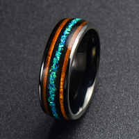 Bague en carbure de tungstène avec incrustation de bois et d'opale, alliance bombée de 8 mm pour homme, bijoux naturels en gros