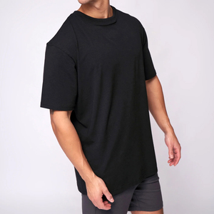 T-shirt OEM vierge en coton épais à col montant et épaules tombantes, personnalisable par sérigraphie, pour homme, style streetwear oversize - Product Image 2