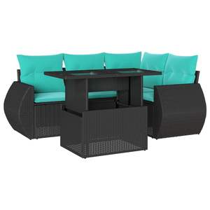 Conjunto de Sofá de Jardín de Ratán Sintético Negro con Cojines, 5 Piezas, Muebles de Exterior de Diseño Contemporáneo para Asientos de Jardín - Product Image 2