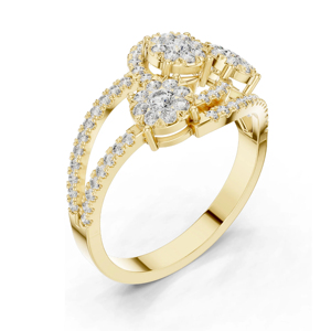 Yellow Gold Diamond Engagement <b>Ring</b> Round Brilliant Cut Flower Design Women's Romantic Style - Product Image 4