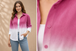 Camisa Tie Dye para Mujer - Blusa Casual de Manga Larga con Efecto Ombré, Camisas Holgadas de Algodón Texturizado con Botones - Product Image 6