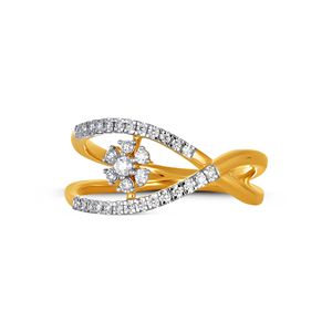 Anillo de Oro Sólido de 18K con Diamantes Florales, Anillo Artístico Abierto con Diamantes en Forma de Flor, Anillo Delicado con Racimo de Diamantes en Pétalos, en Oro de 18K - Product Image 3