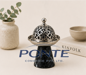 Attractive Design <b>Bakhoor</b> Burner with Natural Black Marble Base and Silver Metal Lid <b>Oud</b> Incense Holder for Home Decor - Product Image 2