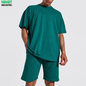 Light Blue Cotton T-Shirt <b>Set</b> Crew Neck Short Sleeve Breathable <b>Knitted</b> Casual Summer Outfit - Product Image 4