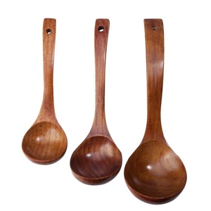 Utensilio de cocina de madera, juego de cubiertos, cuchara para ensalada, mango curvo de madera reutilizable, juego de cubiertos elegante para cucharón de cocina - Product Image 3