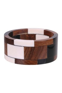 Buffalo Horn <b>Bangle</b> <b>Bracelet</b> Set Black White Gold Tone Women Handicraft Fashion Jewelry - Product Image 3