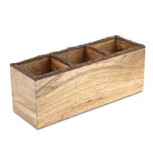 Wooden <b>Caddy</b> Rectangular Storage Box With 3 Compartments Handmade Rustic Design For Living Room Sundries <b>Caddy</b> - Product Image 1