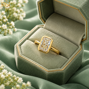 Bague de fiançailles en or 9K 14K 18K avec diamant de laboratoire Radiant Bezel 2 CT |   Bague solitaire minimaliste moderne de luxe, bijoux fins - Product Image 4