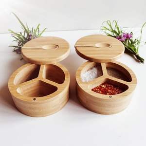 Boîte à épices en bambou naturel avec compartiments en verre – Masala Dabba – Exportation en gros par l'usine OEM/ODM - Product Image 3