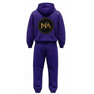 Ensemble de survêtement à capuche violet 100% coton avec fermeture éclair intégrale, poche avant et patch brodé appliqué 480 g/m² - Product Image 2