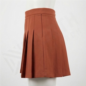 Women's High Waist <b>Pleated</b> Mini <b>Skirt</b> Solid Rust Brown Preppy Style A Line <b>Short</b> <b>Skirt</b> - Product Image 3