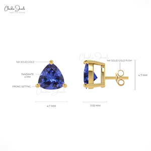 Alibaba's Top Seller 14K <b>Fine</b> Gold Hallmark Gemstone <b>Earrings</b> 4MM Trillion Cut Gemstone Stud Push Back <b>Earrings</b> Gift for Friend - Product Image 2