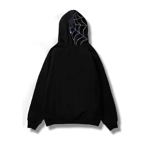 เสื้อฮู้ดประดับเพชรลายกราฟิกใยแมงมุมและเขี้ยวแวมไพร์ ซิปเต็มตัว ทรงโอเวอร์ไซส์ สตรีทแวร์แบบยูนิเซ็กซ์สั่งทำได้ - Product Image 2