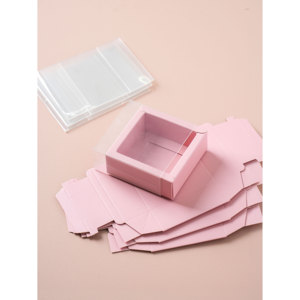 Caja de embalaje deslizante transparente pequeña, paquete de 4 contenedores de joyería rosa - Product Image 1