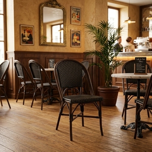 Nouvelle Chaise de bistrot française moderne et minimaliste en rotin tressé, bois foncé, écologique, portable, pour parc, extérieur, jardin, patio, salle à manger, cuisine - Product Image 3