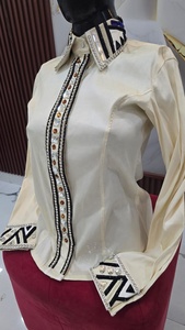 เสื้อเชิ้ตผู้หญิงสไตล์ตะวันตก ปักลาย แขนยาว ประดับด้วยลูกปัดหลากสีสัน และลวดลายเรขาคณิตที่ปกเสื้อและปลายแขนเสื้อ - Product Image 5