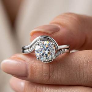 Luxury 2CT Round Colorless Moissanite Halo Curve Pave Ring Original 925 Silver Engagement Women's Charms <b>For</b> <b>Friends</b> - Product Image 4