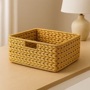Eco Friendly Kachuripana Storage <b>Basket</b> Natural Water Hyacinth Woven Organizer Multifunction <b>Table</b> Top Boho Style Home Decor - Product Image 5