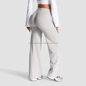 High Waist Seamless Solid Color Yoga <b>Leggings</b> Hollow Design Full Length <b>Flared</b> Leg Activewear Women's Sportswear 220g Customized - Product Image 5