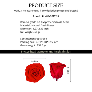 Caja de 6 rosas preservadas, color rojo, ideal para el Día de la Madre, San Valentín, bodas, elaboración de ramos y decoraciones de lujo. - Product Image 3