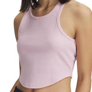 Best Selling Women's Crop Ribbed Tank <b>Tops</b> 100% Cotton Knitted Lace Light Pink Color Curved Hem Running Jogging Bottoms Summer - Product Image 5