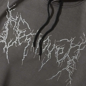 Sweat-shirt à capuche surdimensionné pour homme avec strass, en molleton de coton épais, personnalisable avec logo, OEM ODM, vente en gros, style streetwear Y2K - Product Image 4