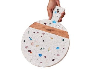 Planche à découper en bois d'acacia avec pierre ronde en marbre au prix de gros Planche à découper pour pizza au fromage avec poignée Cuisine & Restaurant - Product Image 1