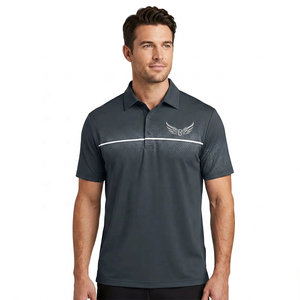 Polo de Manga Corta Gris Oscuro para Hombre, Logotipo Bordado, Secado Rápido, Estilo Deportivo, Diseño Frontal Tejido - Product Image 3