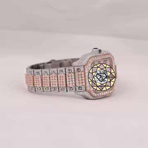 Reloj de Cuarzo Personalizado con Caja Cuadrada de Acero Inoxidable y Moissanita, 46 mm, Números Romanos, Correa de Goma, Unisex, Lujoso, Estilo Hip-Hop, para Uso Diario - Product Image 2