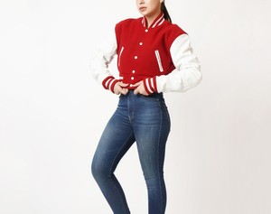 Chaqueta Varsity Corta para Mujer, Tallas Grandes, con Logotipo Personalizado, Estilo Urbano, Diseño Universitario, Cuello Alto, Lisa, al por Mayor - Product Image 5