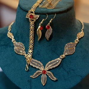 24K <b>Gold</b> Plated Vintage Fashion Jewelry <b>Set</b> Comoros Mayotte Style USA France Necklace Earrings <b>Bangles</b>-Made of Copper Material - Product Image 1